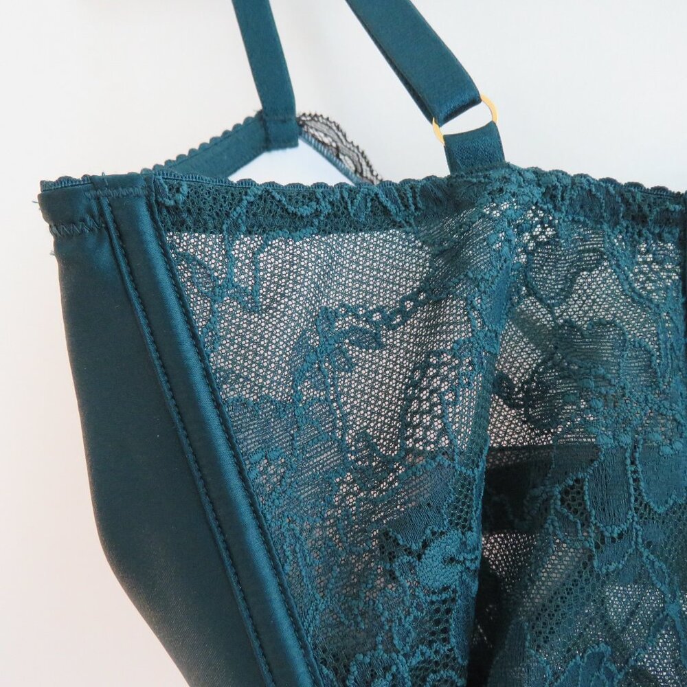 VICTORIA'S SECRET Very Sexy Push Up Corset Bra Green Satin Lace - Size 34DD NWT - Picture 13 of 16